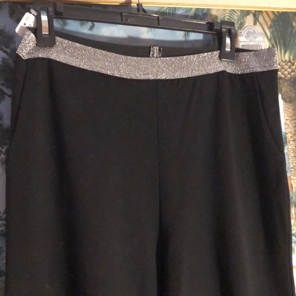 Gracia silver metallic high waist band wide leg front pocket ultra soft pant